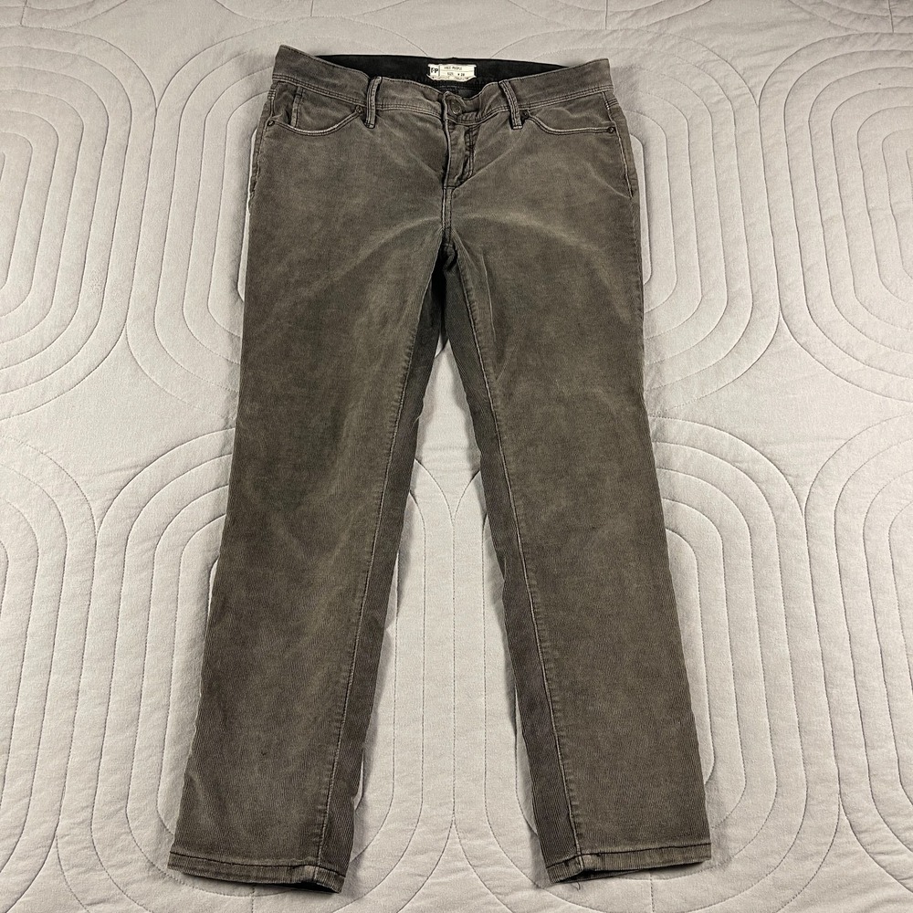 Free People Women's Pants 28 Gray Corduroy Skinny Mid Rise Stretch Straight Boho